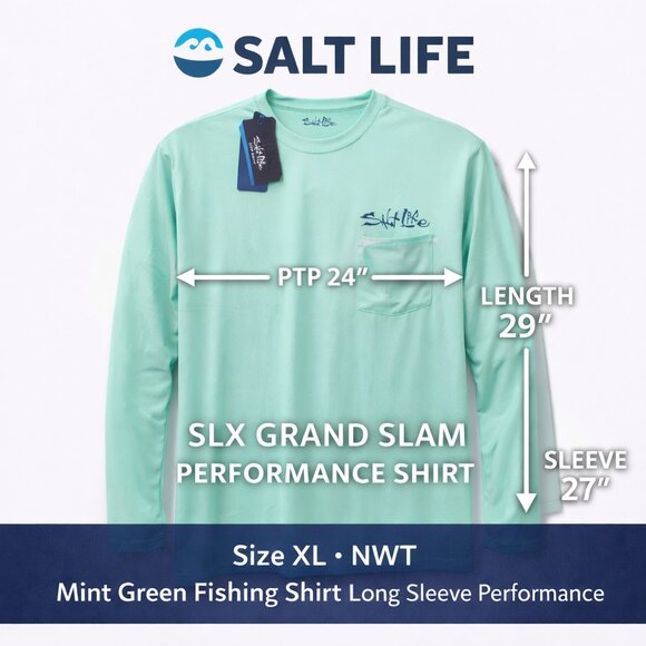 Salt Life SLX Grand Slam Performance Shirt XL Mint Green Fishing Long Sleeve NWT - Picture 3 of 13